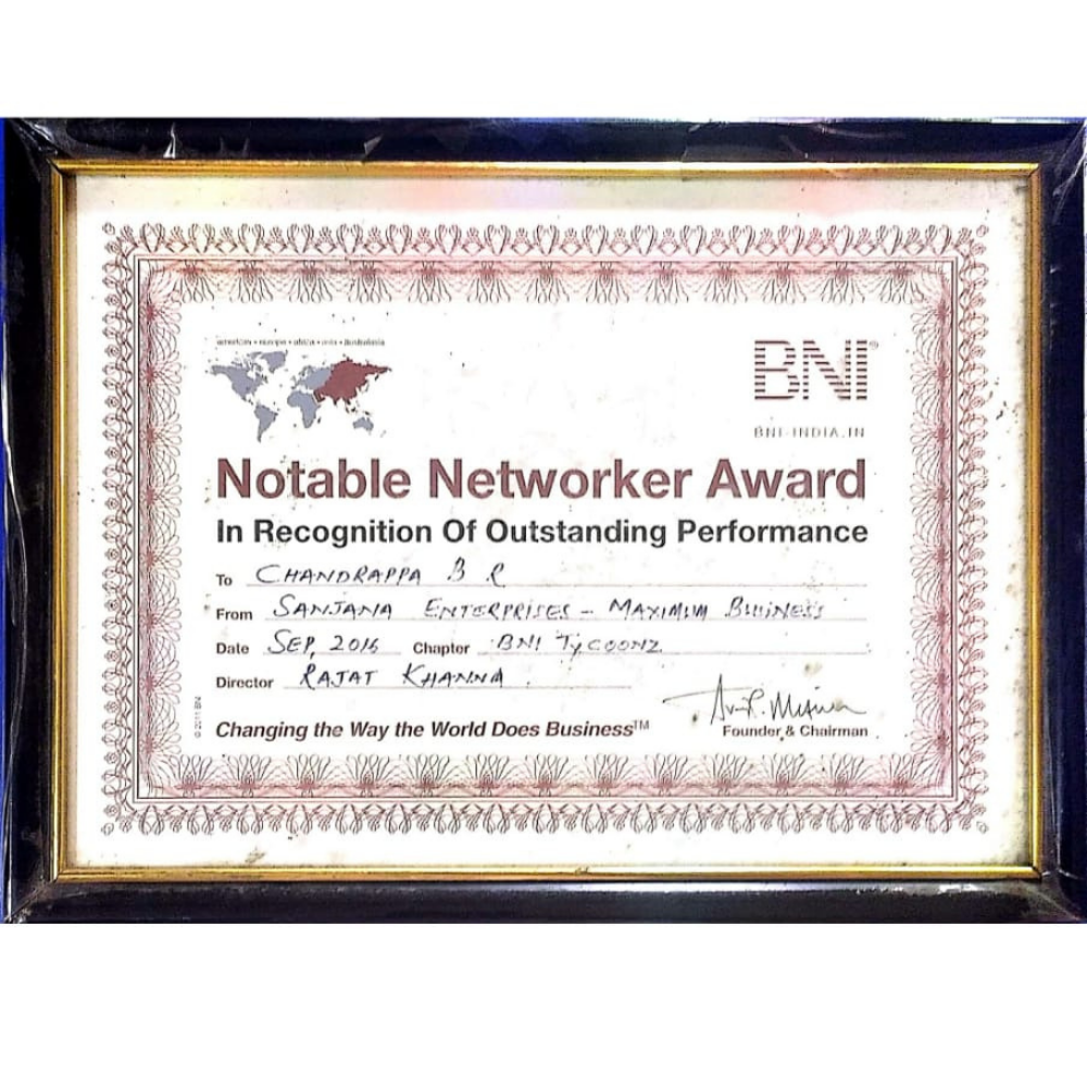 notable networker award - sanjana enterprises